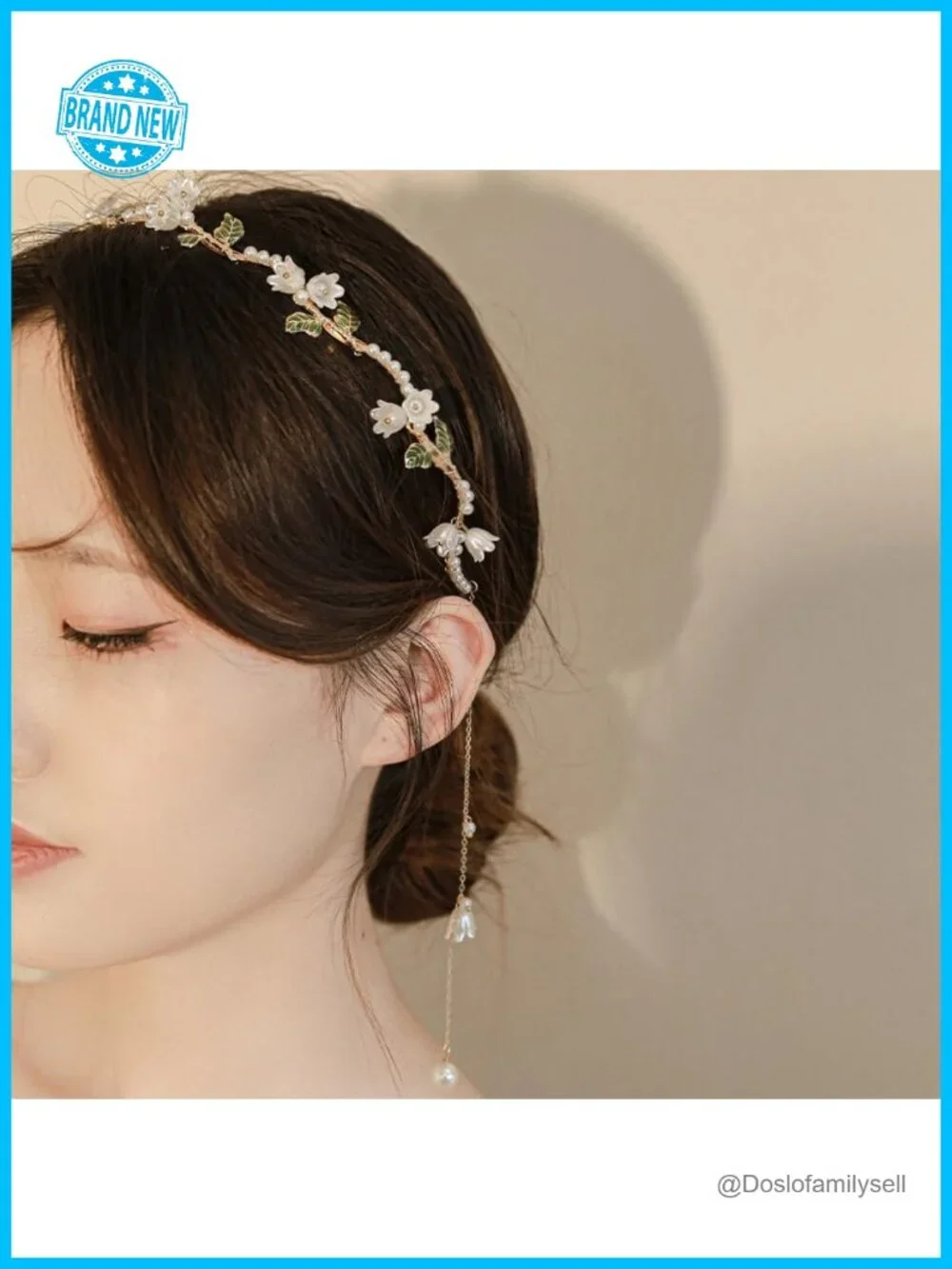 Pearl Vine Gold Leaf Tassel Hair Hoop Band Boho Headwear Bridal Wedding Hair